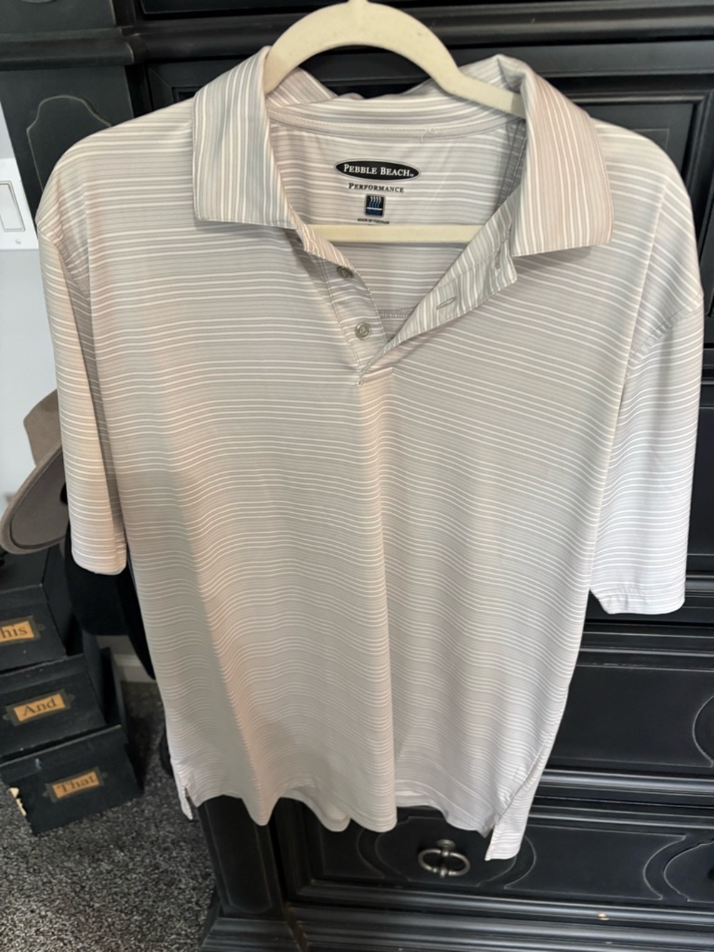 Pebble Beach Light Gray & White Thin-Striped Golf Polo